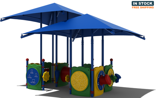 Cub playground designed for children ages 6 to 23 months shown in primary colors front view