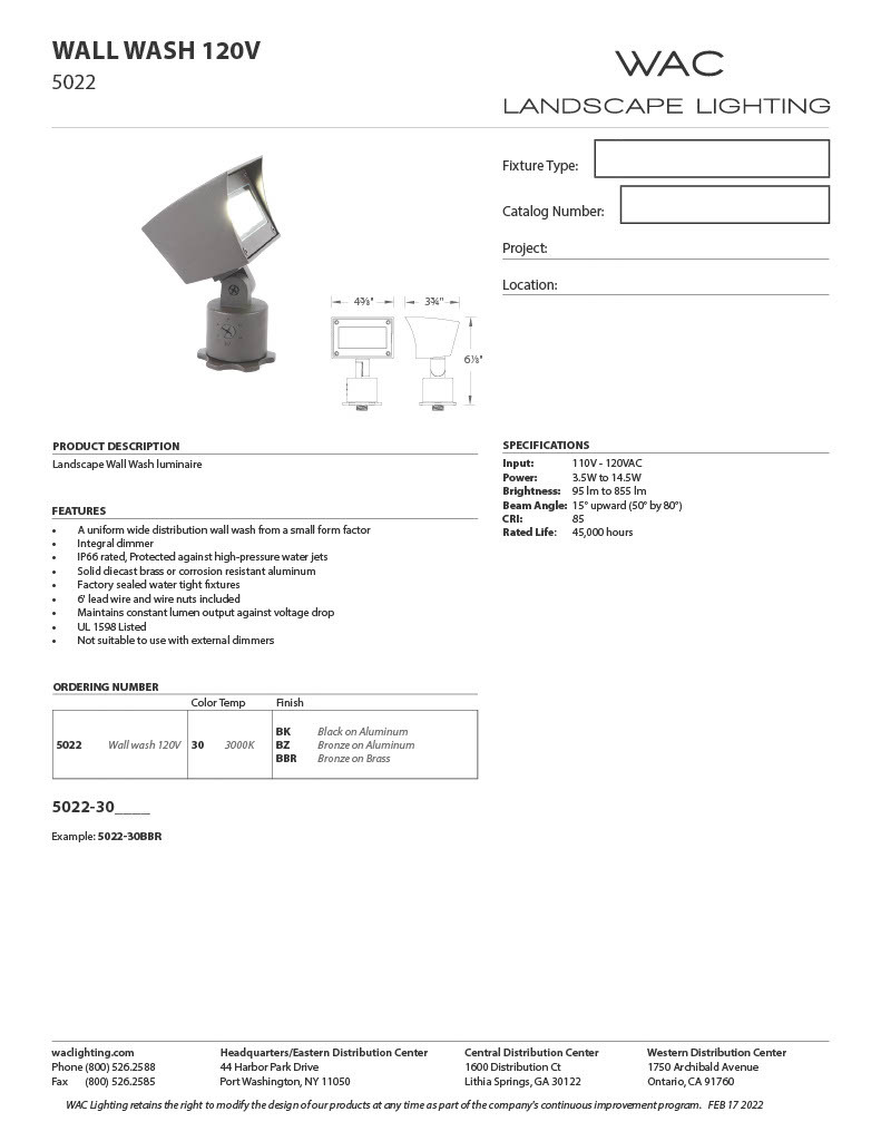5022 - (120V) Landcape Flood Light | WAC Lighting