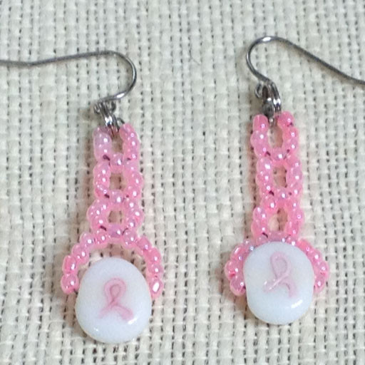 Long Pink Awareness Ribbon Earrings