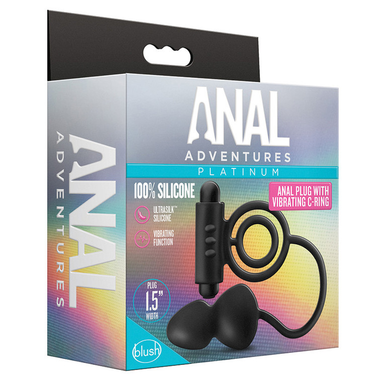 Anal Adventures Platinum Silicone Anal Plug with Vibrating C  -  Ring Black
