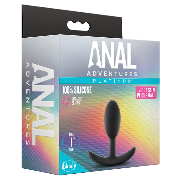 Anal Adventures Platinum Silicone Vibra Slim Plug  -  Small Black