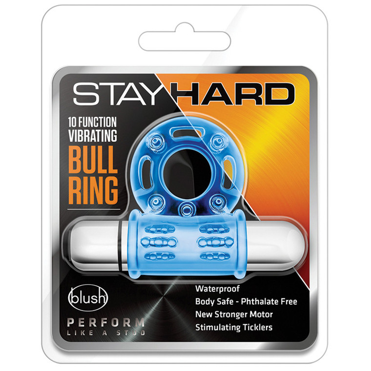 Stay Hard 10 Function Vibrating Bull Ring-Blue