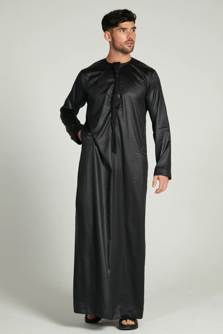 Men's Black Polyester Emirati Thobe (size 54 - 62) Men's Black Polyester Emirati Thobe (size 54 - 62)