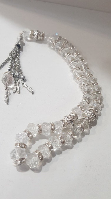 white & Silver Crystal tasbih 33 Beads (24cm) white & Silver Crystal tasbih 33 Beads (24cm)