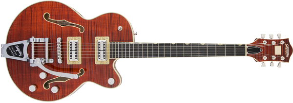 G6659TFM Players Edition Broadkaster Jr. Center Block Single-Cut with String-Thru Bigsby and Flame Maple, Ebony Fingerboard, Bourbon Stain
