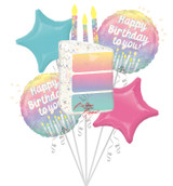 Pearlized cake balloon bouquet with pastel birthday accents for North New Jersey celebrations