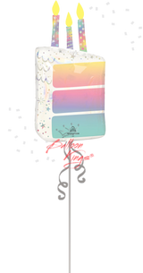 Large pearlized ombre cake slice foil balloon with candles for NYC birthday balloon delivery