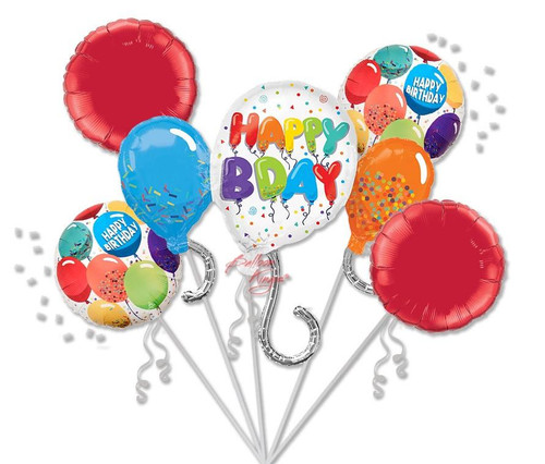 Happy Birthday celebration balloon bouquet with colorful accents for Dallas birthdays
