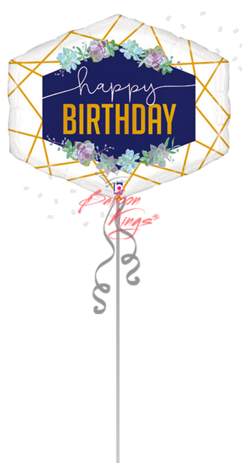 HB Geo Navy birthday balloon with gold geometric accents for Dallas celebrations
