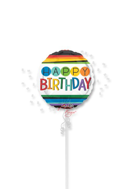 Rainbow stripe Happy Birthday balloon delivery DFW