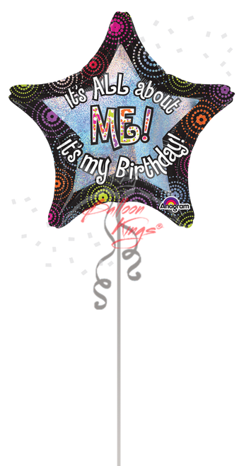 Bold It’s All About Me star birthday balloon available for Dallas and DFW balloon delivery.