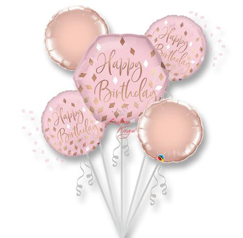 Happy Birthday Blush and Rose Gold balloon Bouquet Dallas delivery