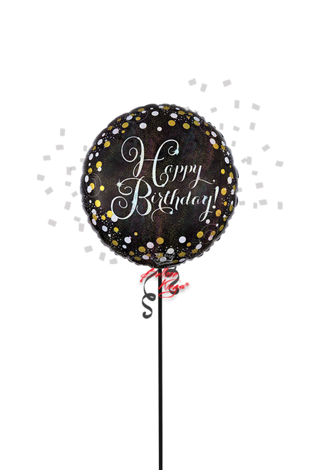 Elegant black and gold HB Sparkling Birthday balloon available for delivery across North New Jersey.