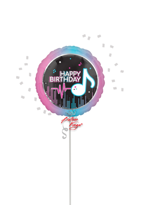 Happy Birthday Internet Famous 18 inch round foil balloon with music note design NYC delivery