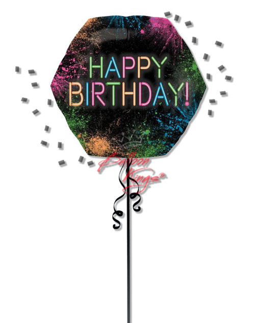 Black neon Happy Birthday balloon delivery DFW
