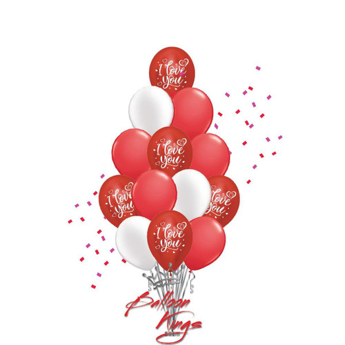Show Me Love latex balloon bouquet with red, white, and I Love You reflex balloons