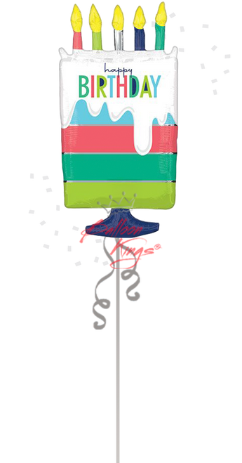 Modern cake shape Happy Birthday foil balloon for Dallas TX balloon delivery