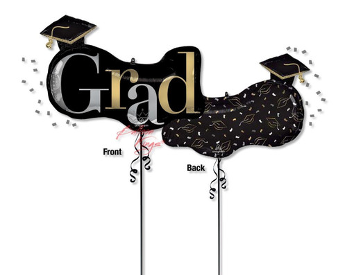 large grad balloon black gold silver dallas graduation balloon delivery