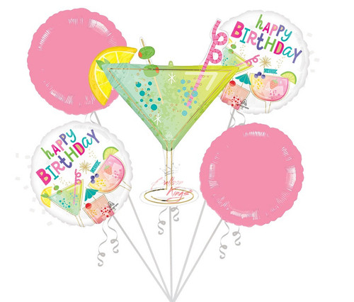 Cocktail-themed Happy Birthday balloon bouquet for North New Jersey celebrations