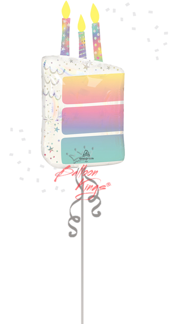 Large pearlized ombre cake slice foil balloon with candles for North New Jersey birthday delivery