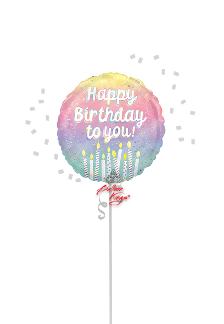 Happy Birthday To You pearlized pastel round foil balloon with candles for Dallas TX balloon delivery