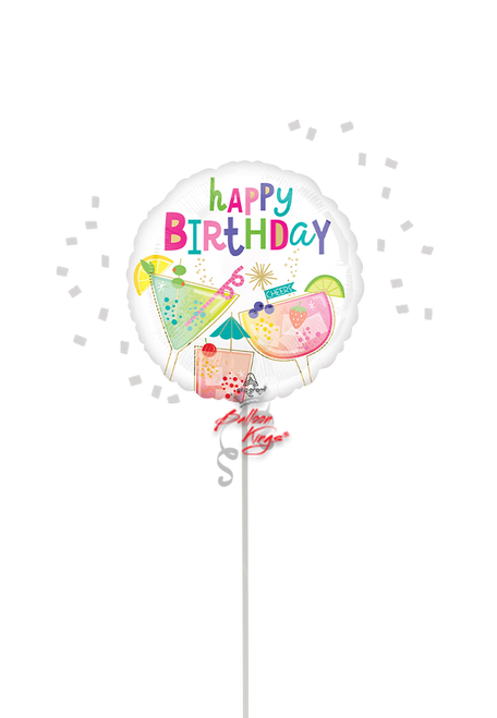 Happy Birthday Cocktail Surprise 18 inch round cocktail birthday balloon Dallas TX delivery