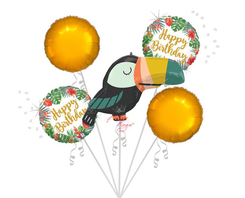 Tropical toucan birthday balloon bouquet Dallas