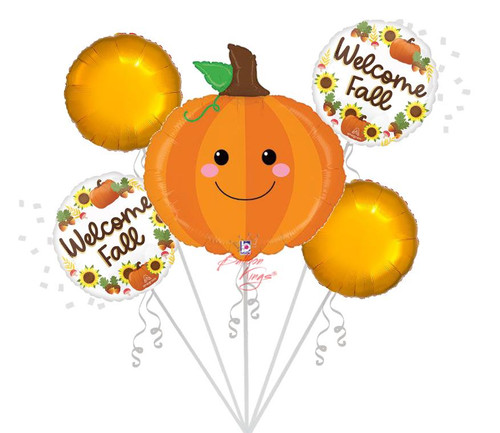 Welcome Fall smiling pumpkin foil balloon bouquet