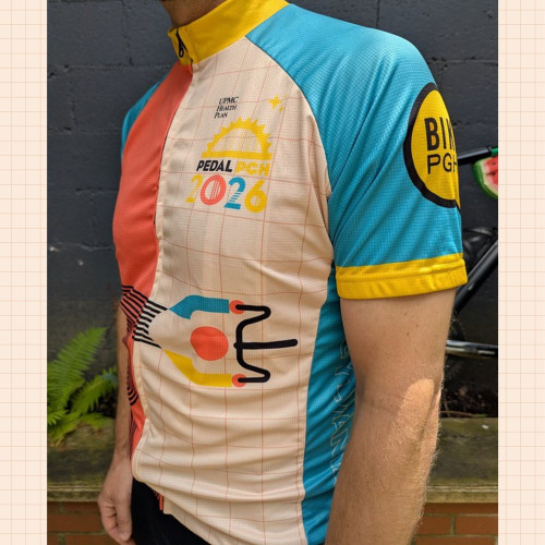 custom cycling jersey for the pedal pgh bike ride men's short sleeve front profile view