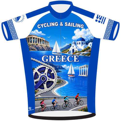 custom bike jersey short sleeve for the greece cycling and sailing road riding team front view