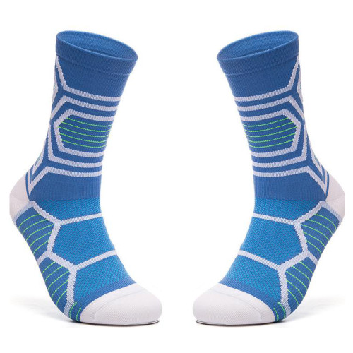 cycling socks high cuff blue and white hex for bike riding front view