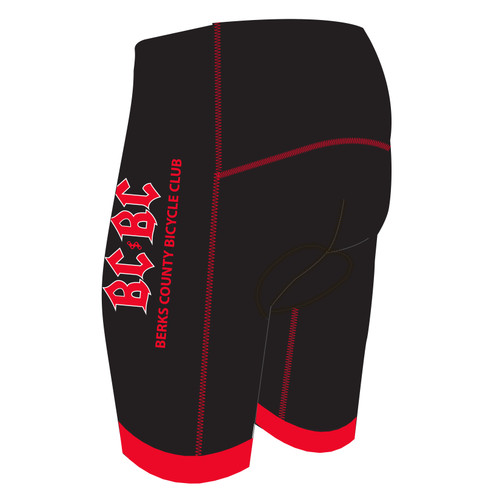 custom bike shorts for the berks county bicycle cycling club bike team left side view