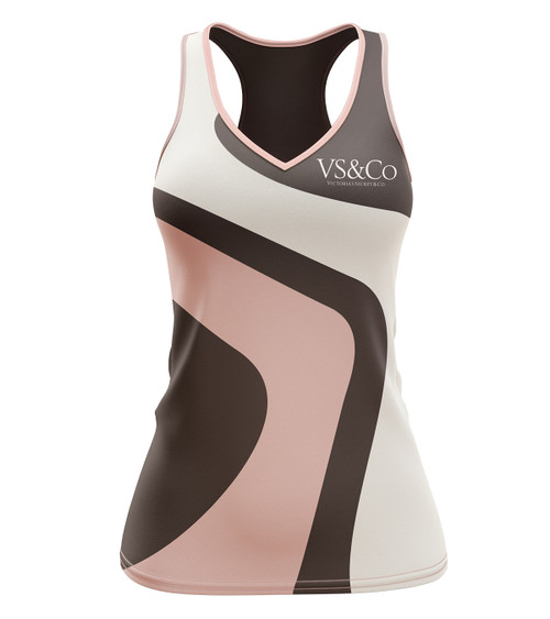 custom cycling jersey short sleeve women's racerback t-back tank for vs&co victoria's secret Pelotonia bike team front view