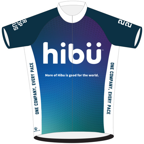 custom cycling jersey short sleeve for the hibu bike team front view