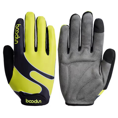 cycling glove full finger with padded palm yellow green and black