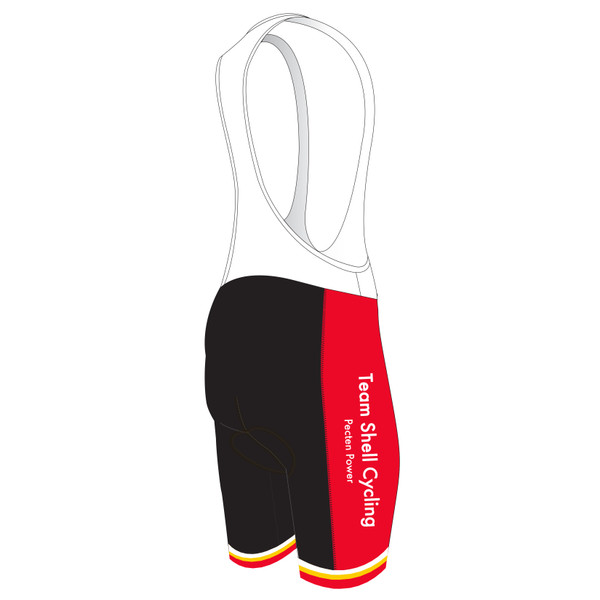 Custom cycling bib shorts for Shell bike team right side view