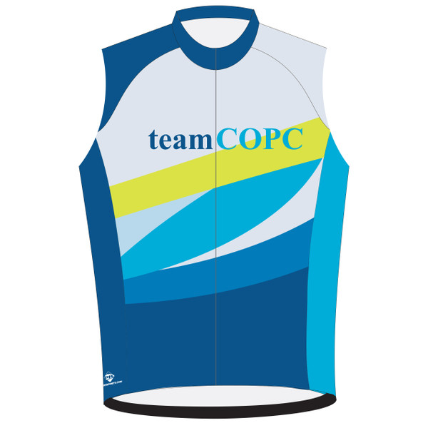 custom cycling jersey sleeveless for the central ohio primary care team COPC Pelotonia bike team front view