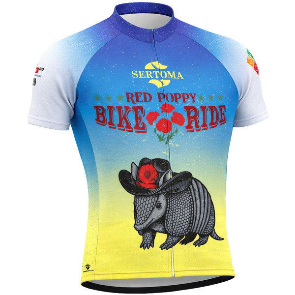 custom cycling jersey short sleeve for the red poppy bike ride front view