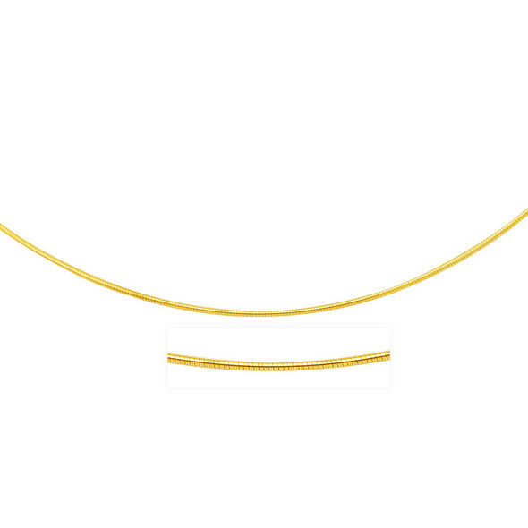 <html><head></head><body><p>Showcasing,  versatile style this round omega chain necklace secured with a screw off lobster clasp for easy hanging of prized pendants. Available in sizes 16 inches and 18 inches and designed in elegant 14k yellow gold.</p><div></div><div><div><div><table><h5>Product Specifications:</h5><tbody><tr><td> Metal </td><td> Yellow Gold </td></tr><tr><td> Metal Stamp</td><td> 14K </td></tr><tr><td> Style Name </td><td> Omega </td></tr><tr><td> Width </td><td> 0.04 in </td></tr><tr><td> Chain Type </td><td> Omega </td></tr><tr><td> Clasp </td><td> Lobster Clasp </td></tr><tr><td> Approximate Weight </td><td> 4.6 gram(s) </td></tr></tbody></table></div></div></div></body></html> <html><head></head><body><p>Showcasing,  versatile style this round omega chain necklace secured with a screw off lobster clasp for easy hanging of prized pendants. Available in sizes 16 inches and 18 inches and designed in elegant 14k yellow gold.</p><div></div><div><div><div><table><h5>Product Specifications:</h5><tbody><tr><td> Metal </td><td> Yellow Gold </td></tr><tr><td> Metal Stamp</td><td> 14K </td></tr><tr><td> Style Name </td><td> Omega </td></tr><tr><td> Width </td><td> 0.04 in </td></tr><tr><td> Chain Type </td><td> Omega </td></tr><tr><td> Clasp </td><td> Lobster Clasp </td></tr><tr><td> Approximate Weight </td><td> 4.6 gram(s) </td></tr></tbody></table></div></div></div></body></html>