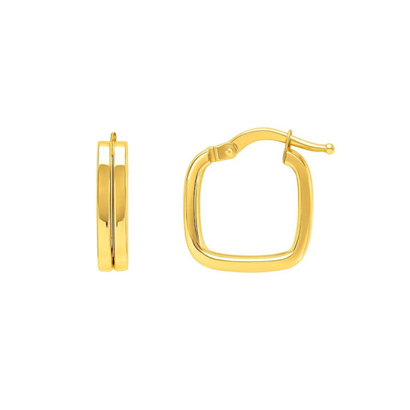 Double Square Tube Hoop Earrings in 14K Yellow Gold