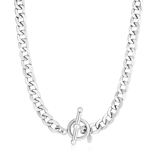 <html><head></head><body><p>A bold toggle clasp adds shine and versatility to this classic sterling silver polished link necklace. Necklace is 18 inches long, 6mm wide, and closes with a toggle clasp.</p><div></div><div><div><div><table><h5>Product Specifications:</h5><tbody><tr><td> Metal </td><td> Sterling Silver </td></tr><tr><td> Metal Stamp</td><td> 925 </td></tr><tr><td> Style Name </td><td> Fancy </td></tr><tr><td> Chain Type </td><td> Link </td></tr><tr><td> Clasp </td><td> Toggle </td></tr><tr><td> Approximate Weight </td><td> 13 gram(s) </td></tr></tbody></table></div></div></div></body></html>