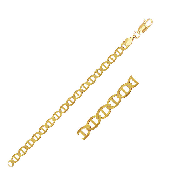 <html><head></head><body><p>This mariner link bracelet comes in 14k yellow gold and has a width of 4.5 millimeters. Secured with a lobster clasp.</p><div></div><div><div><div><table><h5>Product Specifications:</h5><tbody><tr><td> Metal </td><td> Yellow Gold </td></tr><tr><td> Metal Stamp</td><td> 14K </td></tr><tr><td> Style Name </td><td> Mariner </td></tr><tr><td> Width </td><td> 0.18 in </td></tr><tr><td> Chain Type </td><td> Mariner </td></tr><tr><td> Clasp </td><td> Lobster Clasp </td></tr><tr><td> Approximate Weight </td><td> 3.2 gram(s) </td></tr></tbody></table></div></div></div></body></html> <html><head></head><body><p>This mariner link bracelet comes in 14k yellow gold and has a width of 4.5 millimeters. Secured with a lobster clasp.</p><div></div><div><div><div><table><h5>Product Specifications:</h5><tbody><tr><td> Metal </td><td> Yellow Gold </td></tr><tr><td> Metal Stamp</td><td> 14K </td></tr><tr><td> Style Name </td><td> Mariner </td></tr><tr><td> Width </td><td> 0.18 in </td></tr><tr><td> Chain Type </td><td> Mariner </td></tr><tr><td> Clasp </td><td> Lobster Clasp </td></tr><tr><td> Approximate Weight </td><td> 3.2 gram(s) </td></tr></tbody></table></div></div></div></body></html>