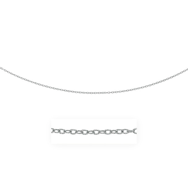 <html><head></head><body><p>This fancy pendant chain crafted in 14k white gold and measures a width of 2.30 millimeters. The chain is fastened securely with a lobster clasp.</p><div></div><div><div><div><table><h5>Product Specifications:</h5><tbody><tr><td> Metal </td><td> White Gold </td></tr><tr><td> Metal Stamp</td><td> 14K </td></tr><tr><td> Style Name </td><td> Fancy&44;Pendant </td></tr><tr><td> Width </td><td> 0.10 in </td></tr><tr><td> Chain Type </td><td> Link </td></tr><tr><td> Clasp </td><td> Lobster Clasp </td></tr><tr><td> Approximate Weight </td><td> 2.1 gram(s) </td></tr></tbody></table></div></div></div></body></html> <html><head></head><body><p>This fancy pendant chain crafted in 14k white gold and measures a width of 2.30 millimeters. The chain is fastened securely with a lobster clasp.</p><div></div><div><div><div><table><h5>Product Specifications:</h5><tbody><tr><td> Metal </td><td> White Gold </td></tr><tr><td> Metal Stamp</td><td> 14K </td></tr><tr><td> Style Name </td><td> Fancy&44;Pendant </td></tr><tr><td> Width </td><td> 0.10 in </td></tr><tr><td> Chain Type </td><td> Link </td></tr><tr><td> Clasp </td><td> Lobster Clasp </td></tr><tr><td> Approximate Weight </td><td> 2.1 gram(s) </td></tr></tbody></table></div></div></div></body></html>