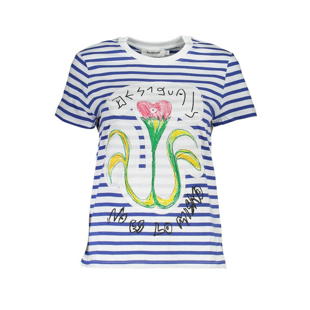 Blue Cotton Women T-Shirt DE-18742