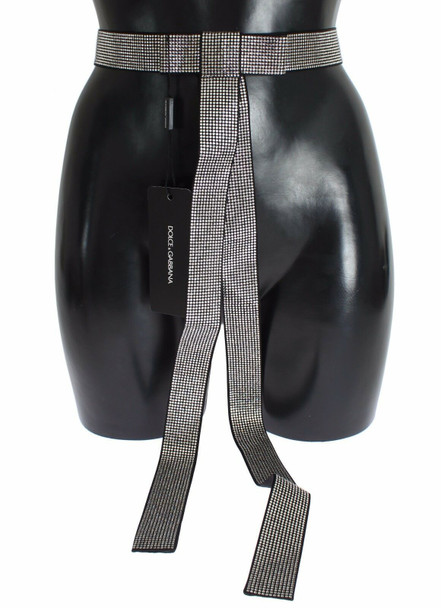 Black Silk Crystal Bow Waist Belt Elegance