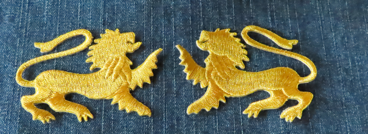 Lion facing Pair Metallic Gold Patch Iron on Applique - Patchwork