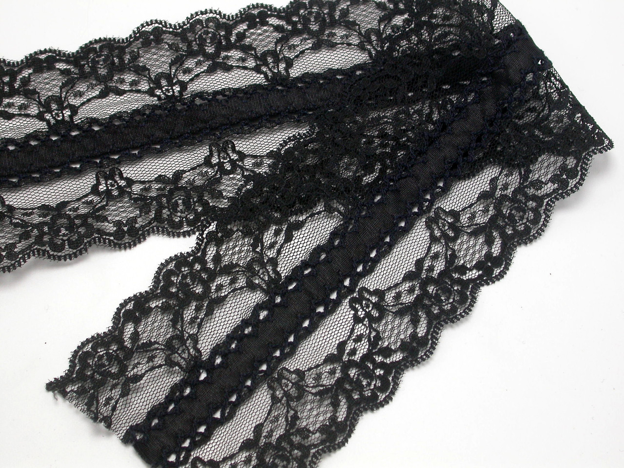 Galloon Lace 3 1/8 (79mm) Black with Ribbon Center Priced Per