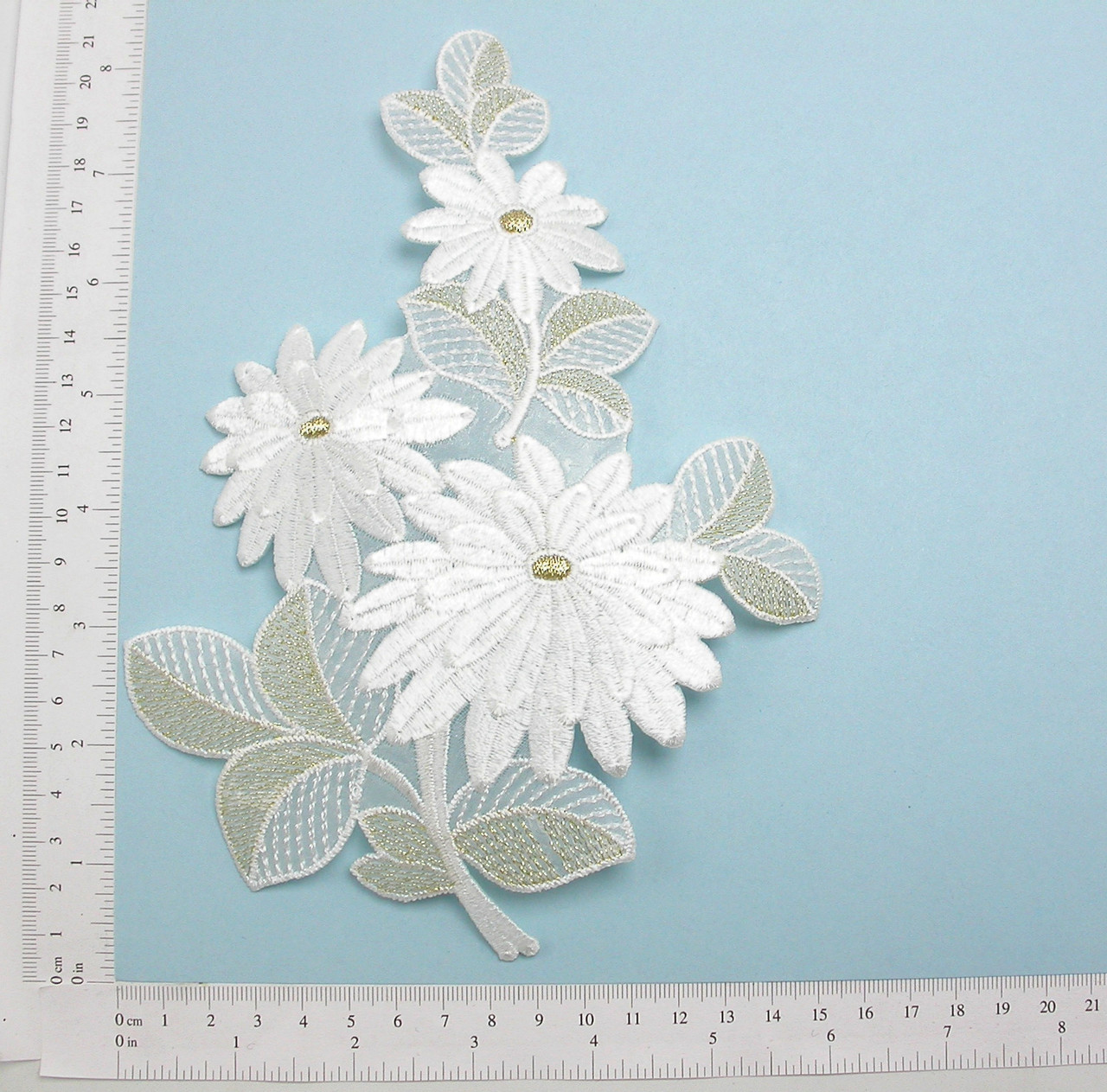 Large White Gold bridal Flower Applique - Patchwork Panda Trims