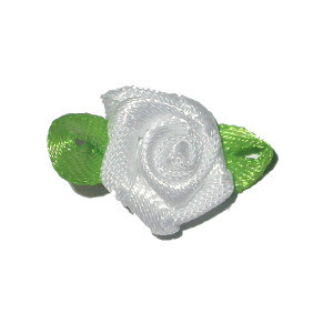 Mini Satin Ribbon Roses Jasmine Leaf WHITE 25 Pack - Patchwork Panda Trims