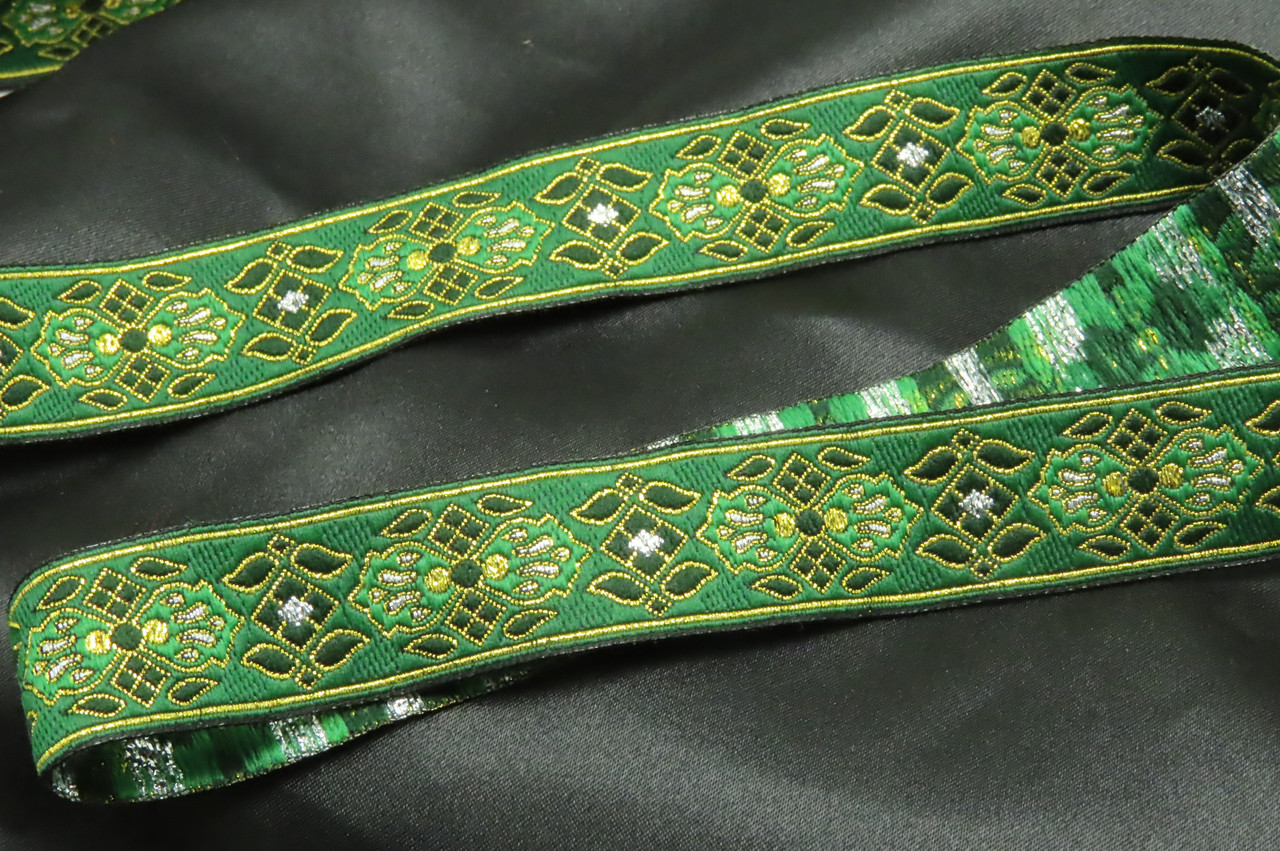 Nastro Jacquard Floreale Verde E Nero Con Filo Oro: Bobina 11 Yard, Larghezza 5cm, Per Decorazioni, Cucito E Artigianato - 2